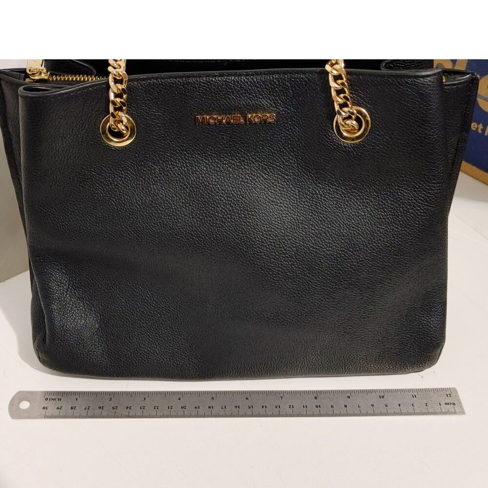 Michael Kors Teagan Large Pebbled Leather Shoulder Purse Bag Black Chain Strap - Picture 6 of 7